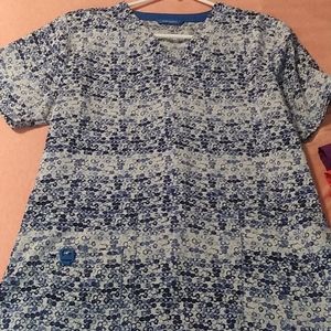 Blue and white carhartt scrub top